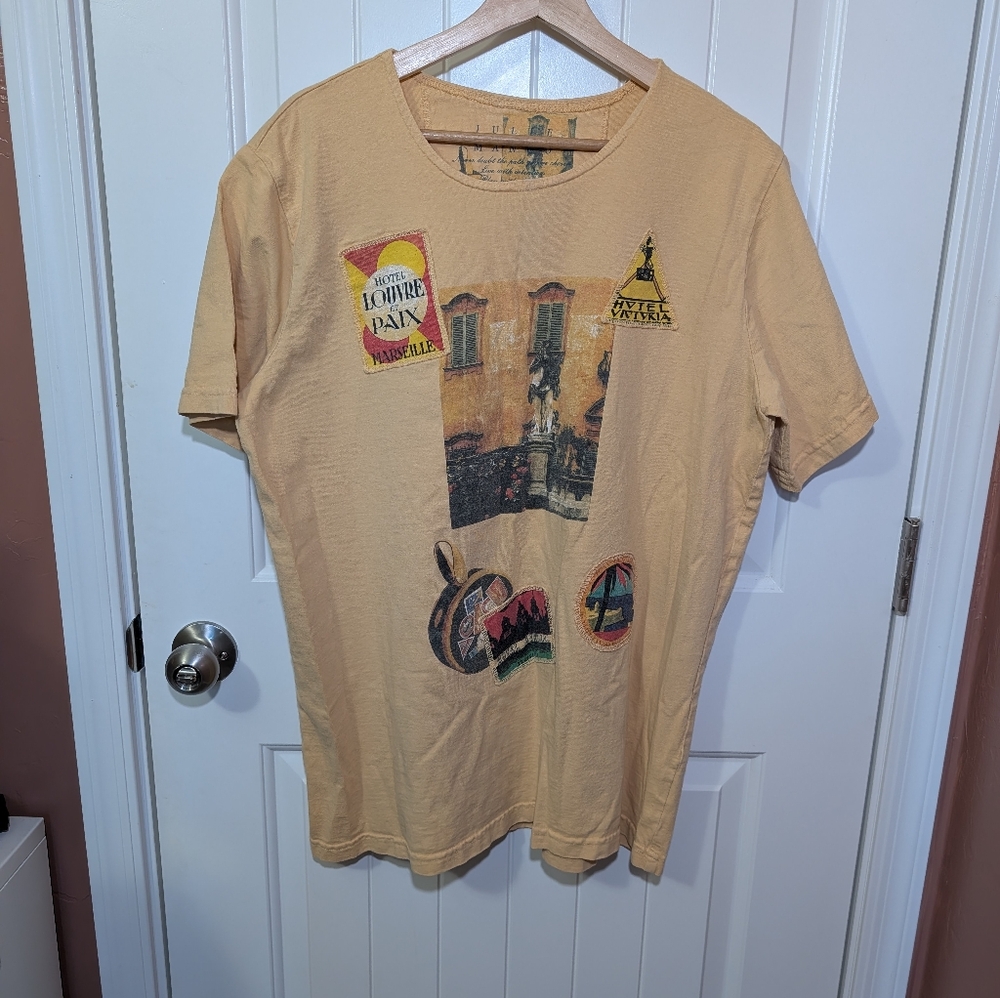 Vintage Julie Mango Applique Italian T-shirt Large Orange/Yellow